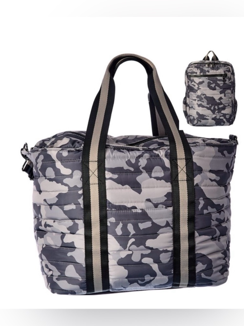 THINK ROYLN Quilted Grey Camo WingmanTote Bag & Backpack….